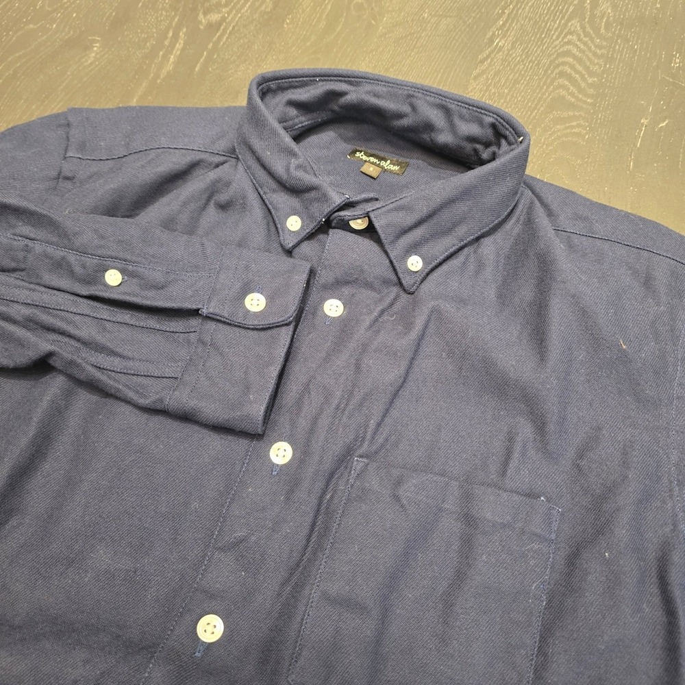 Steven Alan Mens Navy Blue Long Sleeve‎ Cotton Button Down Shirt USA Made Size S